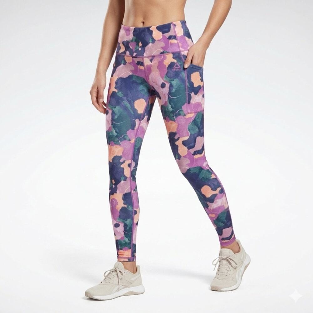 Reebok Women's Athletic Leggings Size XS Multicolor Floral Print w/ Pockets